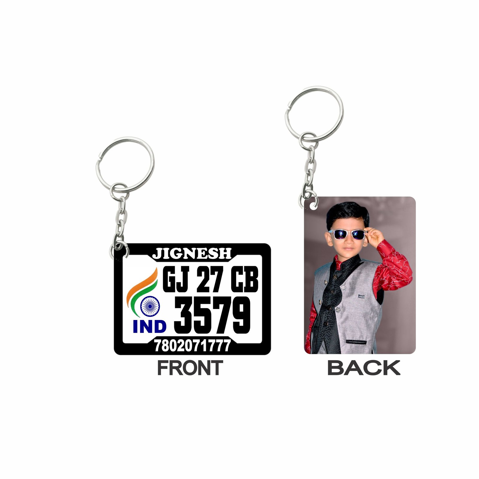 Personalize Acrylic Matrial Number Plate Key Chain With Photo